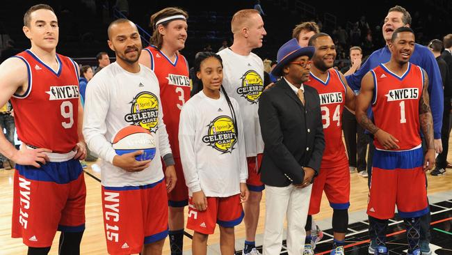 Robert Pera, Jesse Williams, Win Butler, Mo'Ne Davis, Spike Lee, Anthony Anderson, Mike Golic and Nick Cannon attend the NBA All-Star Celebrity Game.