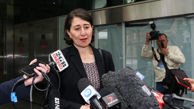 Former NSW Premier Gladys Berejiklian addresses the media at ICAC in Sydney. Picture: NCA Newswire / Gaye Gerard