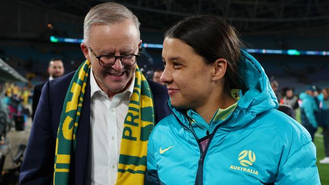 Australian football star Sam Kerr with Prime Minister Anthony Albanese during last year’s World Cup finals in Australia and New Zealand. Picture: Mark Metcalfe/FIFA via Getty Images