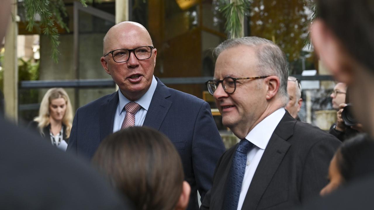 Peter Dutton and Anthony Albanese started the day at an ecumenical service to commemorate the start of parliament for 2024 before the political fighting began. Picture: NCA NewsWire / Martin Ollman