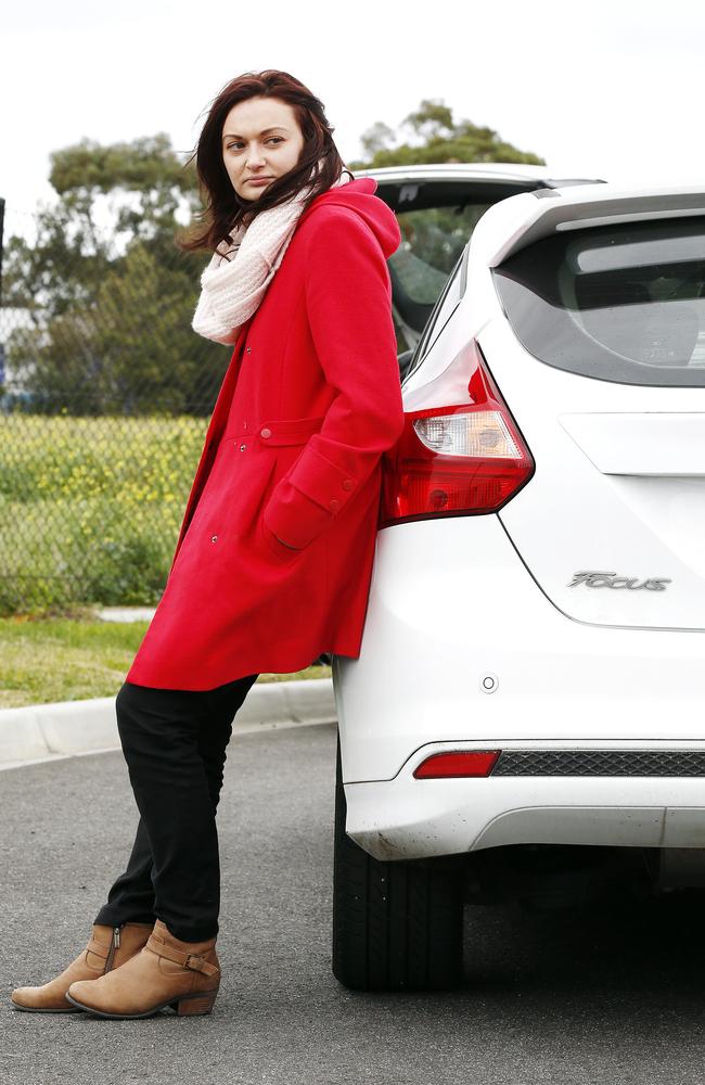 Billie Capic and her dodgy Ford Focus. Picture: Paul Loughnan