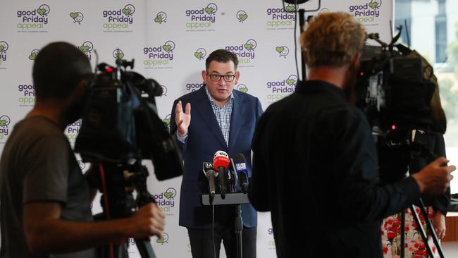 Daniel Andrews holds a press conference at the Royal Children’s Hospital. Picture: David Crosling