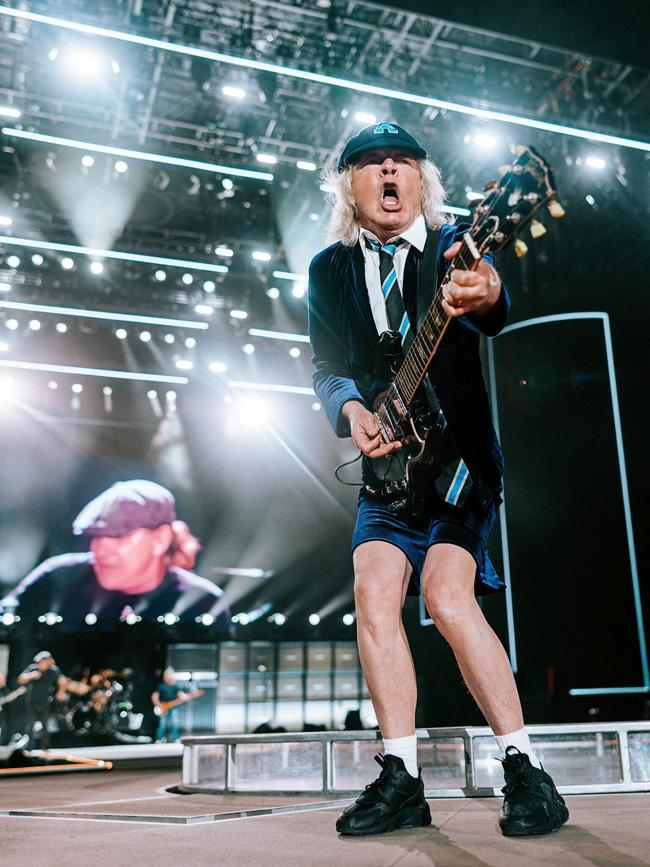 Angus Young at Power Trip on Sunday, Australian time. Picture: Twitter / @Powertriplive