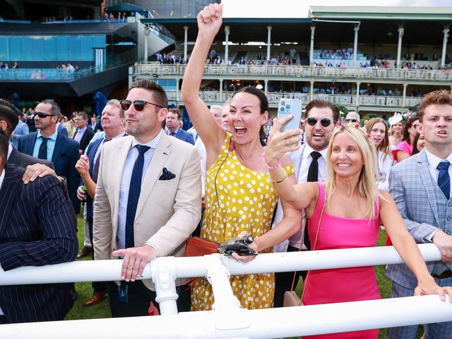 Andrew Amos, Belinda Roberts and Beck Basich watching The Little Dance at Royal Randwick. Picture: Justin Lloyd