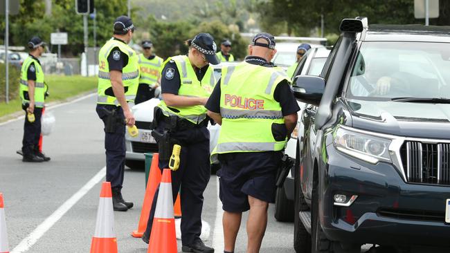 Gold Coast police undertaking operation Quebec Blue Strike to crack down on drink and drug-affected driving on the Coast today at Currumbin. Picture: Glenn Hampson