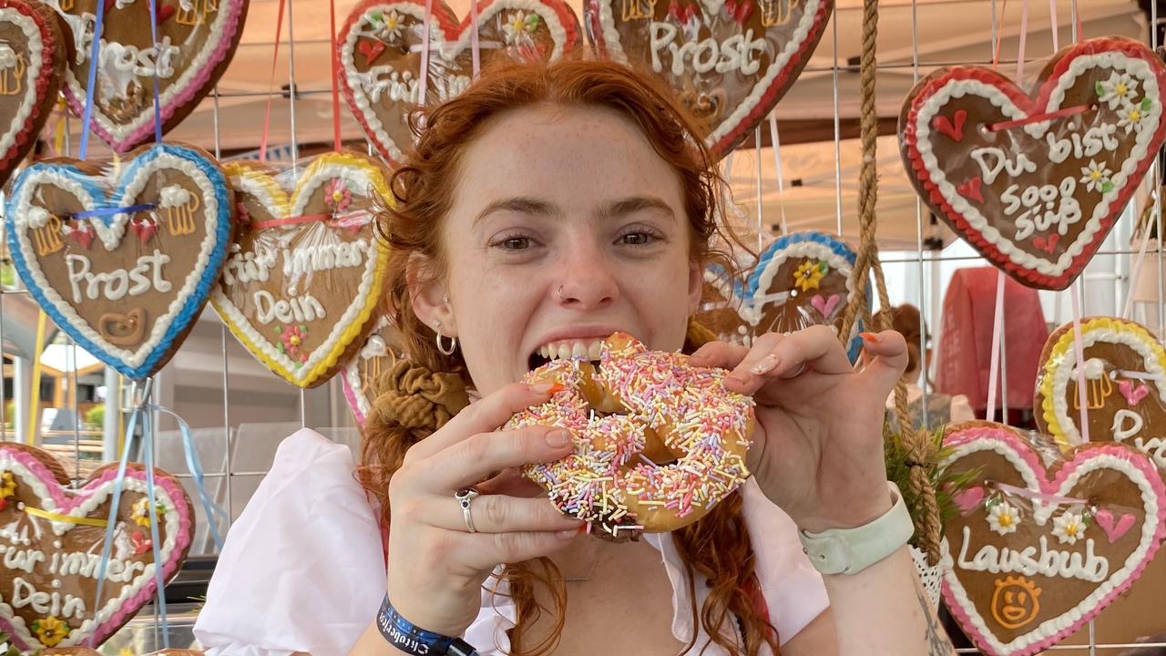 Cassie Barty with a Nutella pretzel at Oktoberfest in Brisbane