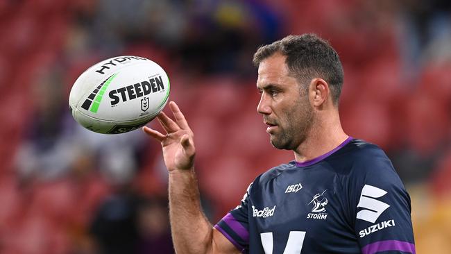 BRISBANE, AUSTRALIA – OCTOBER 03: Cameron Smith of the Storm warms up before the NRL Qualifying Final match between the Melbourne Storm and the Parramatta Eels at Suncorp Stadium on October 03, 2020 in Brisbane, Australia. (Photo by Bradley Kanaris/Getty Images)