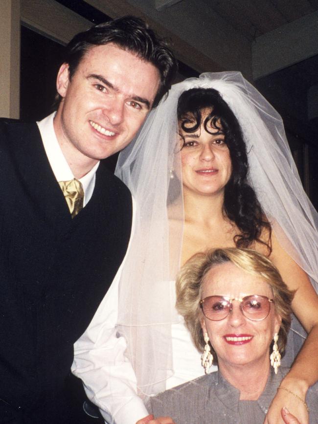 Wales on his wedding day with new wife Maritza and mother Margaret.