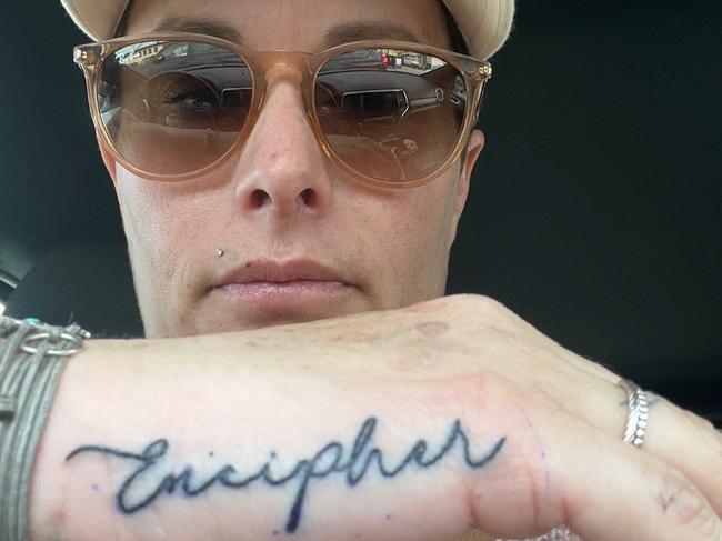 Emma Stewart shows off her Encipher tattoo to celebrate the mare's win in The Eureka. Picture: Courtesy Emma Stewart