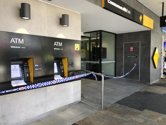 Damage to the Commonwealth bank branch and its ATMs on The Corso, Manly. Picture: Jim O'Rourke