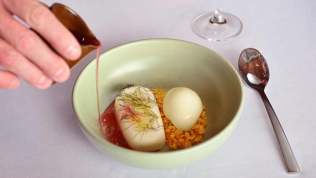 Sheep's milk yoghurt dessert with plum juice. Picture: Nicki Connolly