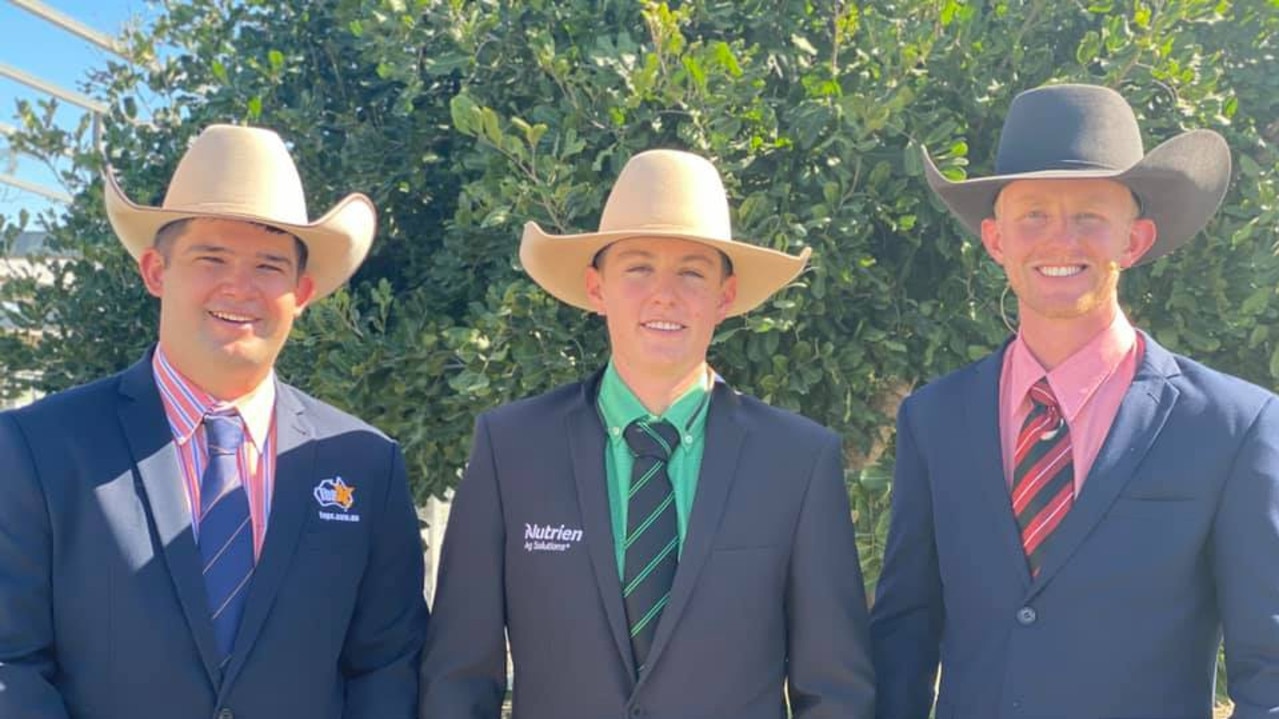 Morgan Harris TopX Gracemere, Justin Rhode from Nurtrien and Simon Kinbacher who was previously with Elders and now works for GDL. Picture: Central Queensland Livestock Exchange – CQLX