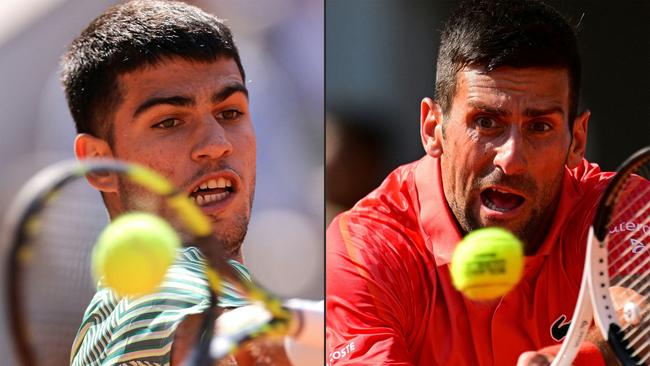 Carlos Alcaraz and Novak Djokovic is a dream semi-final at Roland Garros. Photo by Thomas SAMSON and Emmanuel DUNAND / AFP.