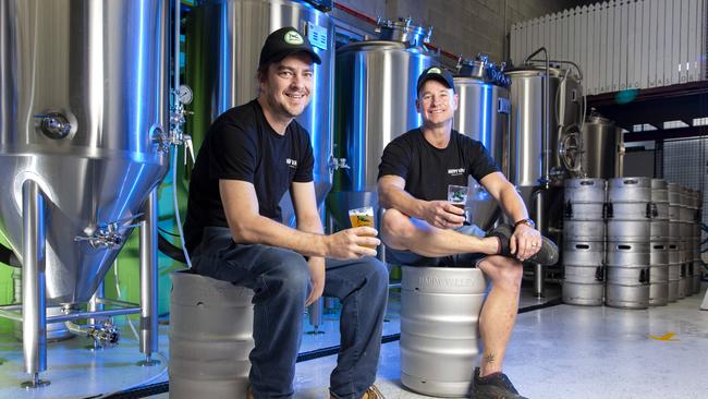 Happy Valley Brewing Company founders Jarrett Bravo and Cheyne Meehan at their new brewery in Stafford. Picture: Richard Walker