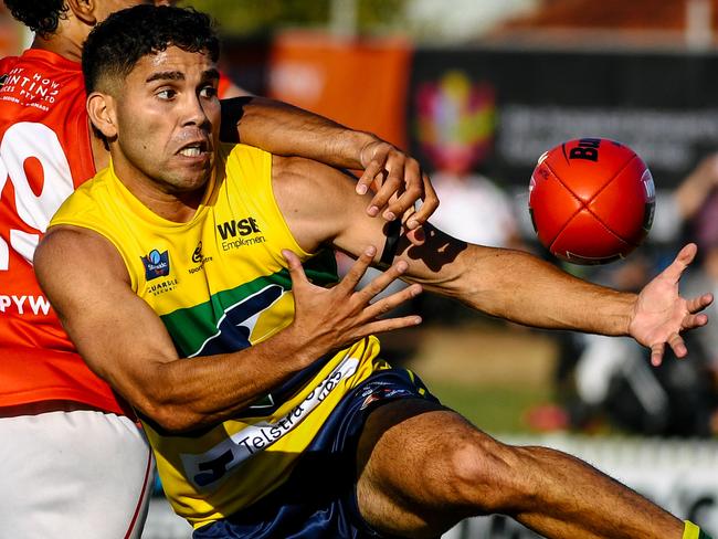 Tyson Stengle during the SANFL game between the Eagles and North Adelaide at Woodville Oval in Adelaide on Sunday, April 25, 2021. (The Advertiser/ Morgan Sette)