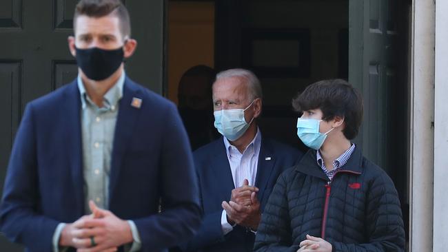 Joe Biden (C) leaves St. Joseph on the Brandywine Roman Catholic Church after attending Sunday mass. Picture: AFP.