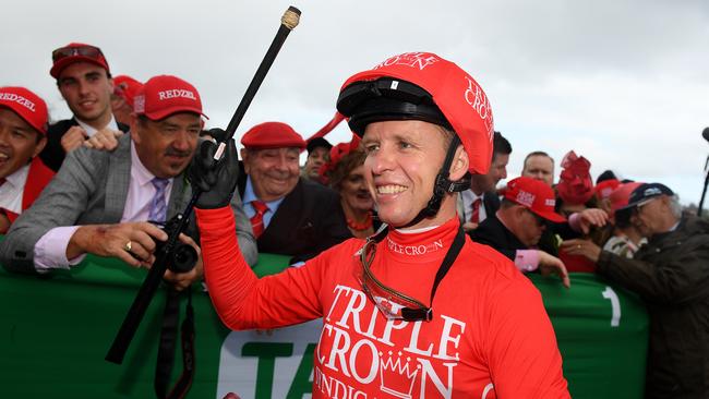 Kerrin McEvoy celebrates after riding Redzel to victory in The Everest last year.