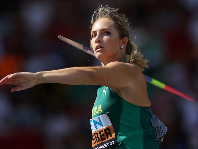 BUDAPEST, HUNGARY - AUGUST 23: Kelsey-Lee Barber of Team Australia competes in the Women's Javelin Throw Qualification during day five of the World Athletics Championships Budapest 2023 at National Athletics Centre on August 23, 2023 in Budapest, Hungary. (Photo by Patrick Smith/Getty Images)