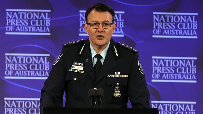 AFP Commissioner Reece Kershaw has warned of foreign interference and disinformation risk to Australian democracy. Picture: NCA NewsWire / Gary Ramage