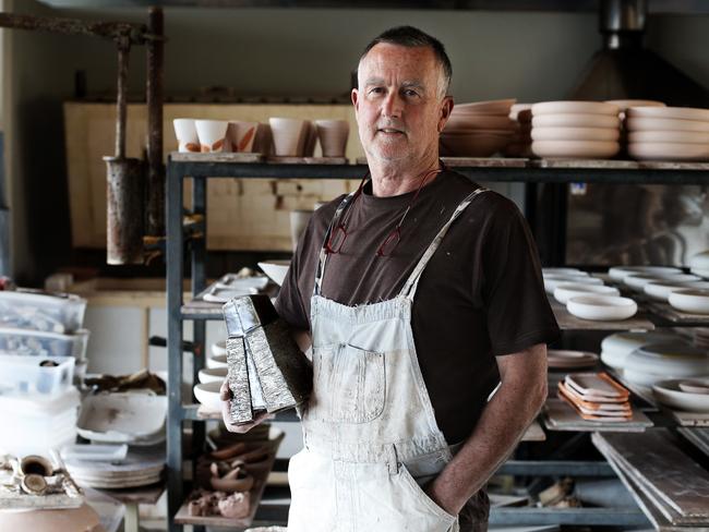 potter Ben Richardson handcrafts his popular crockery in his studio overlooking Pipeclay Lagoon. Picture: Luke Bowden