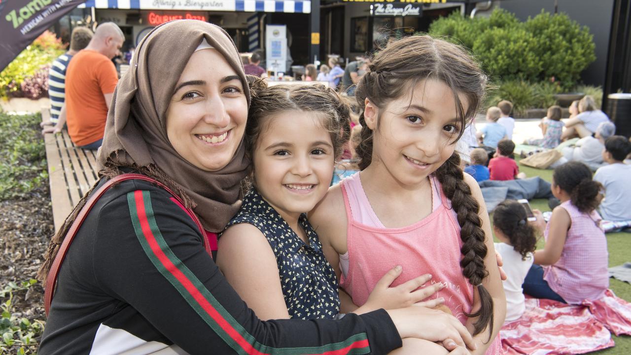 Wesam, Mariam and Malak Al-Shawaweh at the 2020 Cinema Under the Stars Aladdin at Walton Stores.