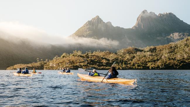 Kayaking on Dove Lake, Cradle Mountain, Tasmania.