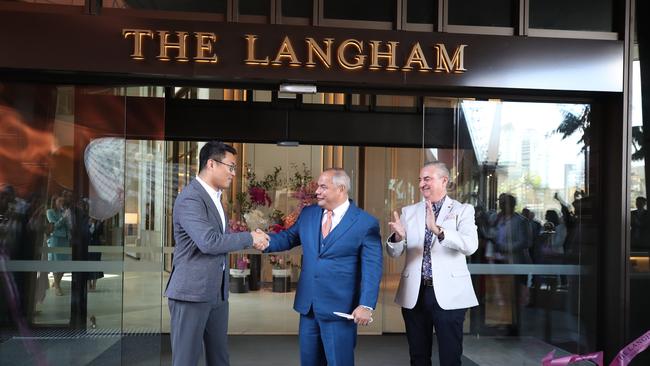 Opening of the Langham Hotel by Mayor Tom Tate, with General Manager of AW holdings Bryan Cao (left) and General Manager of The Langham John O'Shea (right). Picture: Glenn Hampson.