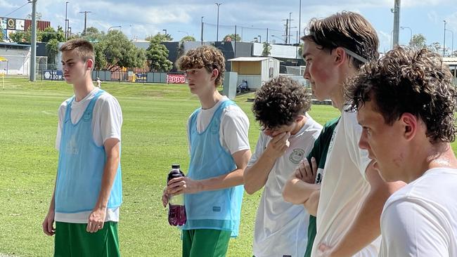 Cavendish Road SHS intermediate boys listen to coach Cash.