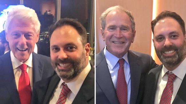 Former minister Philip Dalidakis with Bill Clinton and George W. Bush in New York. Picture: Twitter