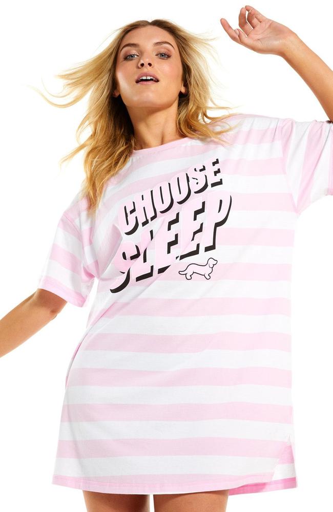 The brand’s ‘Choose Sleep’ nightie costs $69.95 in sizes XS-XL. Picture: Peter Alexander 