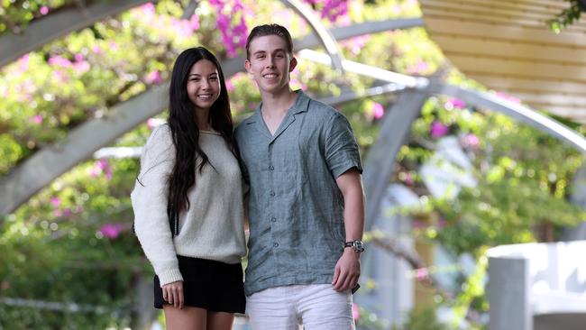 Katelyn Logan and Ryan Webster, both 18, of Brisbane at South Bank. Picture: Liam Kidston