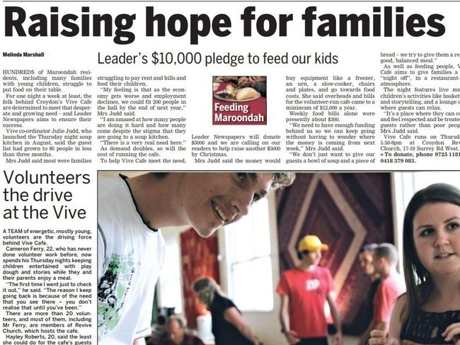 Feeding Maroondah starts in 2008, aiming to raise $10,000 for a Croydon community kitchen.