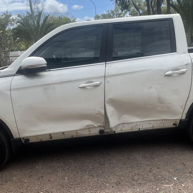 The damage left to the ute after the alleged incident.