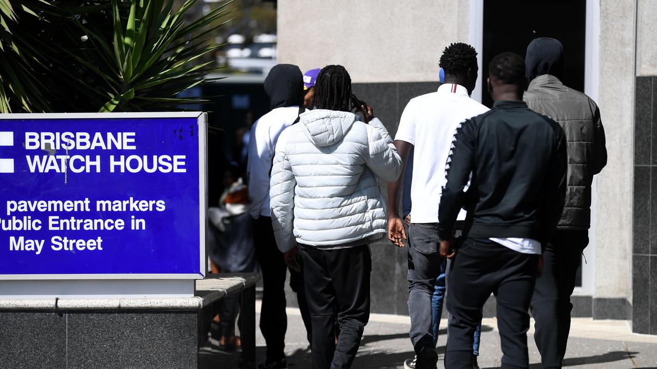 Family and friends of some of the men charged over Sunday night’s deadly attack outside court in Brisbane. Picture: NCA NewsWire / Dan Peled