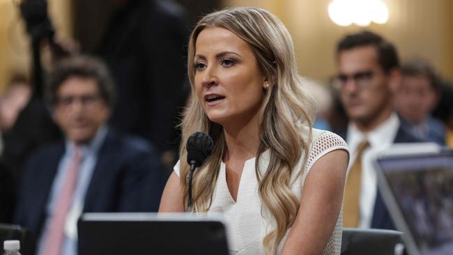Former Deputy White House Press Secretary Sarah Matthews testifies during a hearing. Picture: AFP