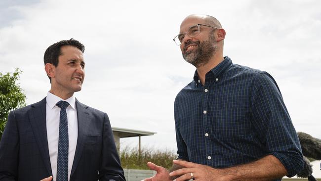 Queensland Premier David Crisafulli and Treasurer David Janetzki. Picture: Kevin Farmer