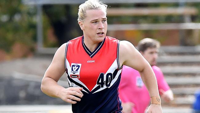 Hannah Mouncey playing for the Darebin Falcons against NT Thunder at Preston City Oval. Picture: Nicole Garmston