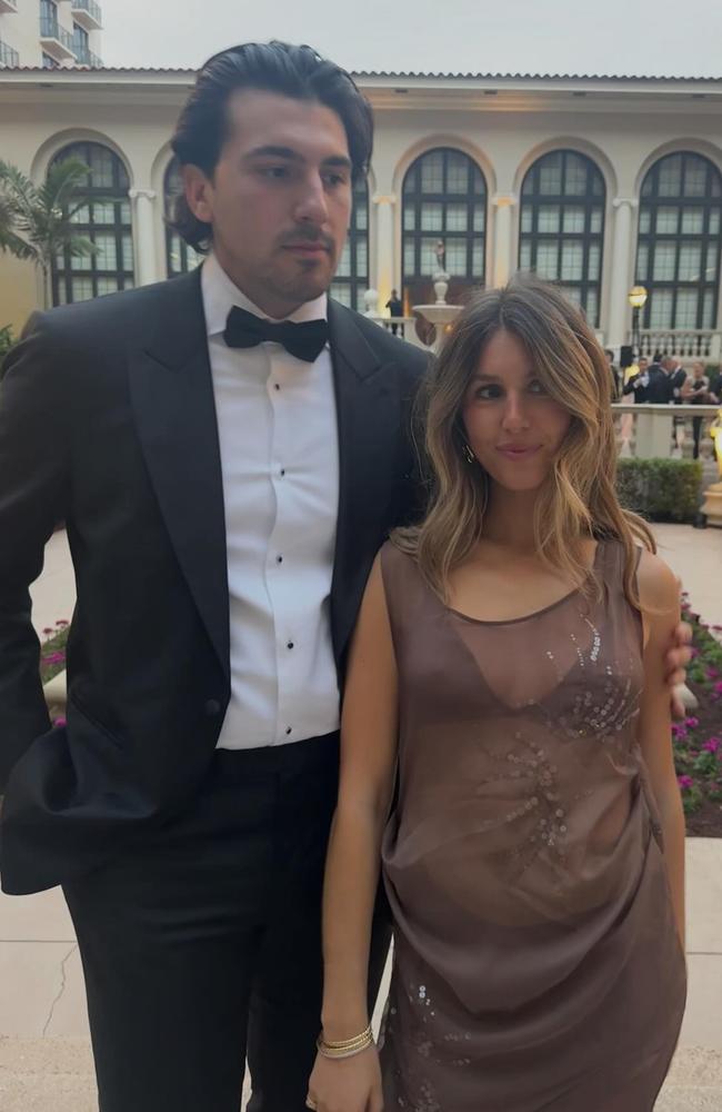 She wore a see-through dress that showed off her midriff while her partner wore a classic tuxedo. Picture: Instagram/@chelseaparke