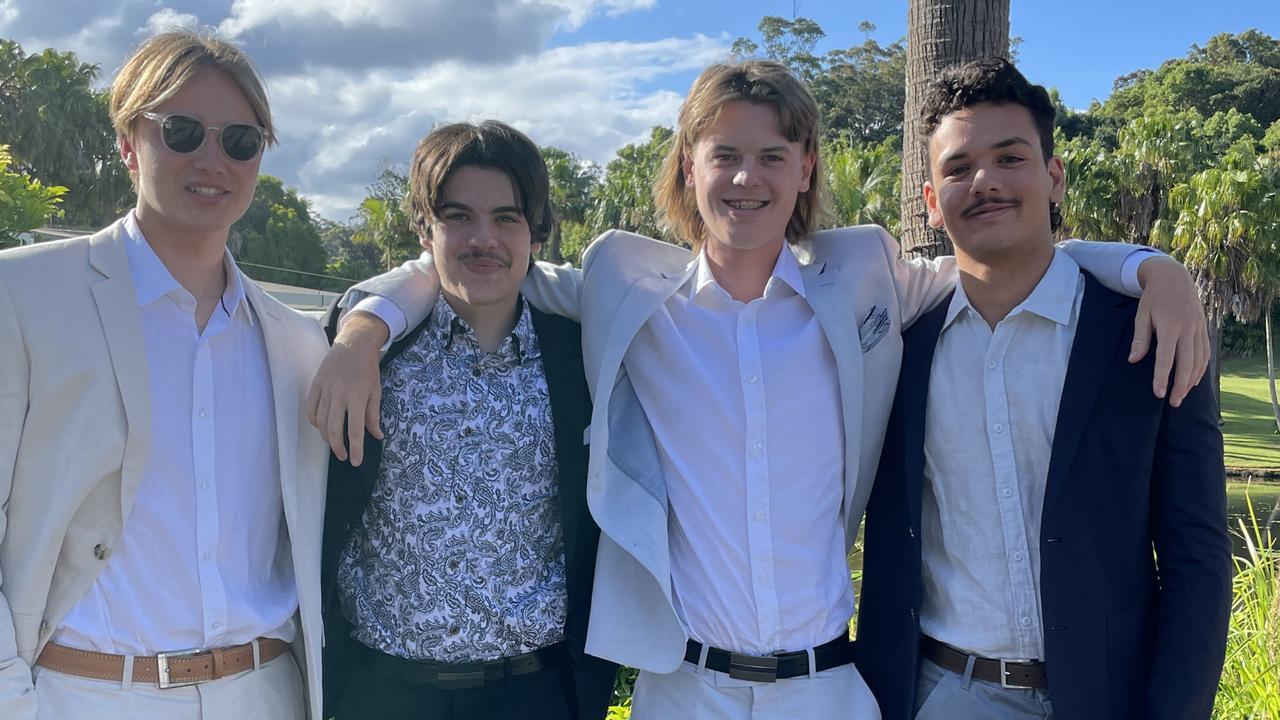 William Mackay, Jack Ramirez-Sheen, Kalan Hull and Joe Murray at the Year 12 Woolgoolga High School formal. Picture: Matt Gazy