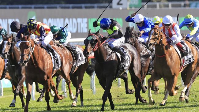 Nature Strip (left) goes up against Everest winner Giga Kick (right) in the Champions Sprint at Flemington. Picture: Getty Images