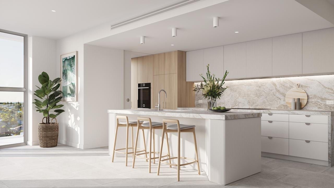 An artist's impression of the kitchen at one of the luxury Comino apartments.