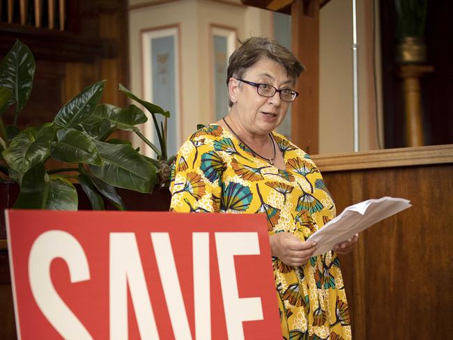 Save UTAS Campus group have launched a petition calling on the Hobart City Council to cease its support for the UTAS proposal to move the Sandy Bay Campus, chair Save the UTAS Campus group Prof Pam Sharpe at Hobart Town Hall. Picture: Chris Kidd