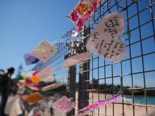 The hope message wall at Coogee Beach, today. Picture: Justin Lloyd