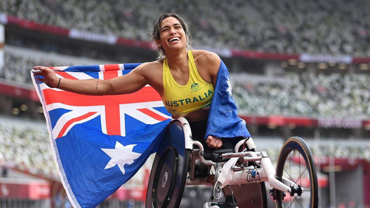 Madison de Rozario won the gold medal in the women's Marathon – T54 on day 12 of the Tokyo 2020 Paralympic Games. Picture: Alex Davidson/Getty Images