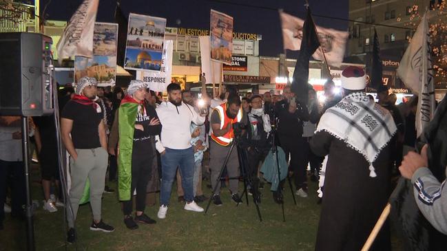 Pro-Palestine protesters in Lakemba on Sunday. Picture: TNV