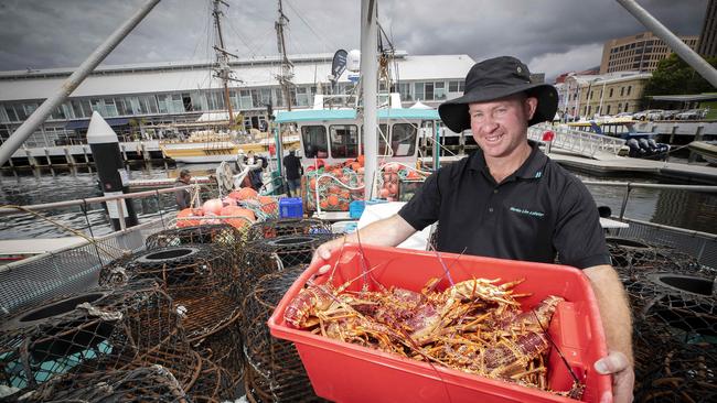 Merlin Skipper Shaun Dale who is selling crays near Elizabeth Street Pier, Hobart. Picture: Chris Kidd