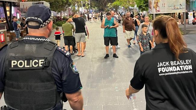 Jack Beasley Foundation volunteers with police watching a wanding trial in Surfers Paradise.