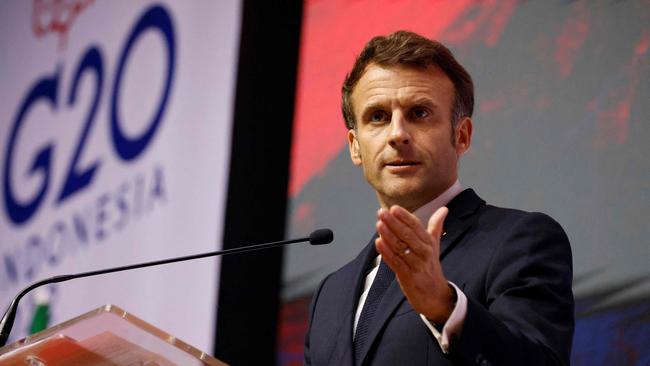 French President Emmanuel Macron holds a press conference following the conclusion of the G20 Summit (Photo by Ludovic MARIN / POOL / AFP)