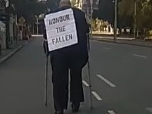 Michael Darby was filmed marching in Perth’s CBD on Sunday in the middle of a lockdown that forced Anzac Day services to be scrapped.