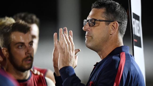 Jade Rawlings coach of Norwood during the  SANFL match between West Adelaide and Norwood at Richmond Oval.Friday,April,23,2021.Picture Mark Brake